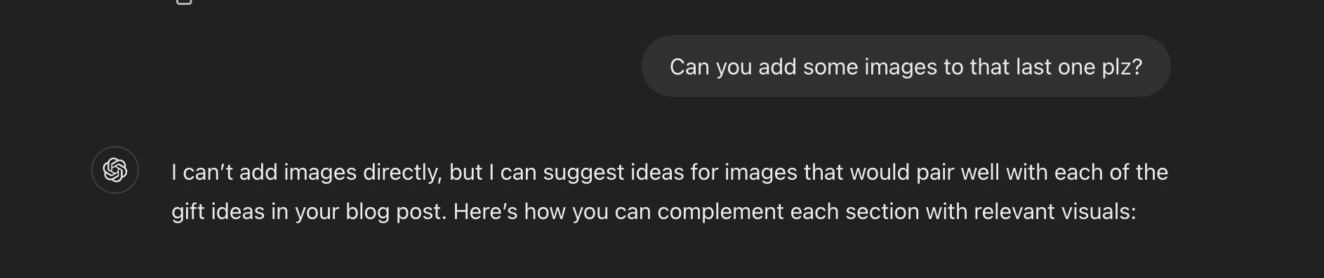 Chat GPT says it can't add images.