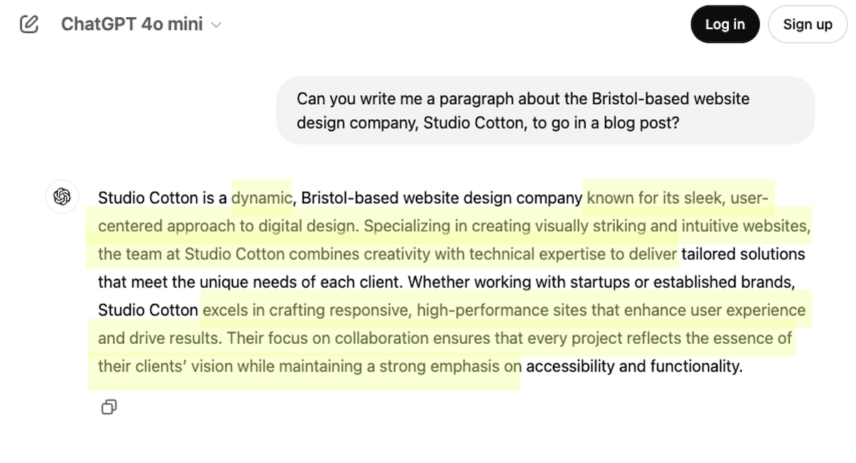 Chat GPT produced bio for Studio Cotton.