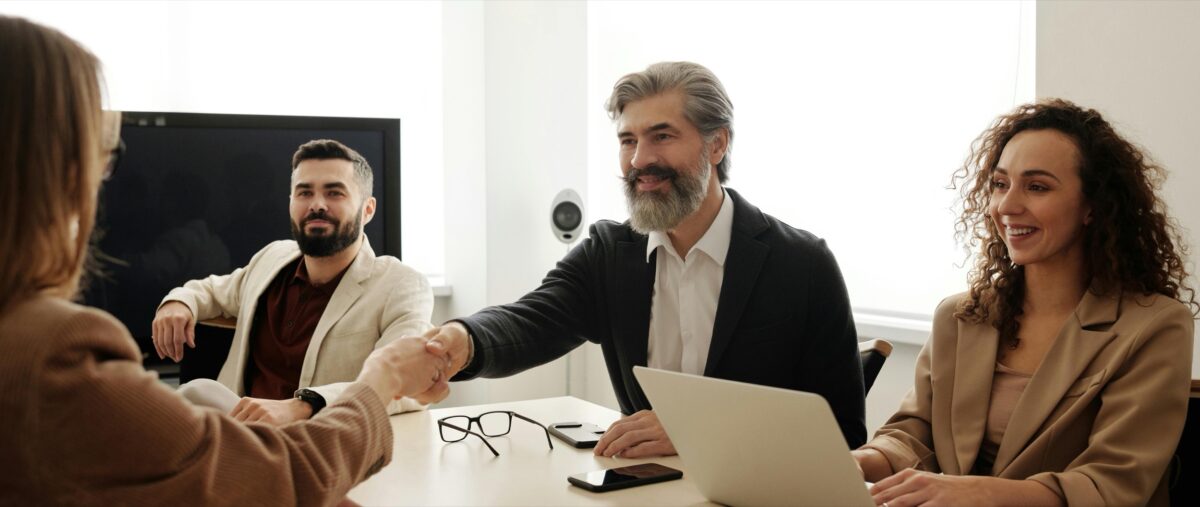 Stock photo of some business people cinching a deal