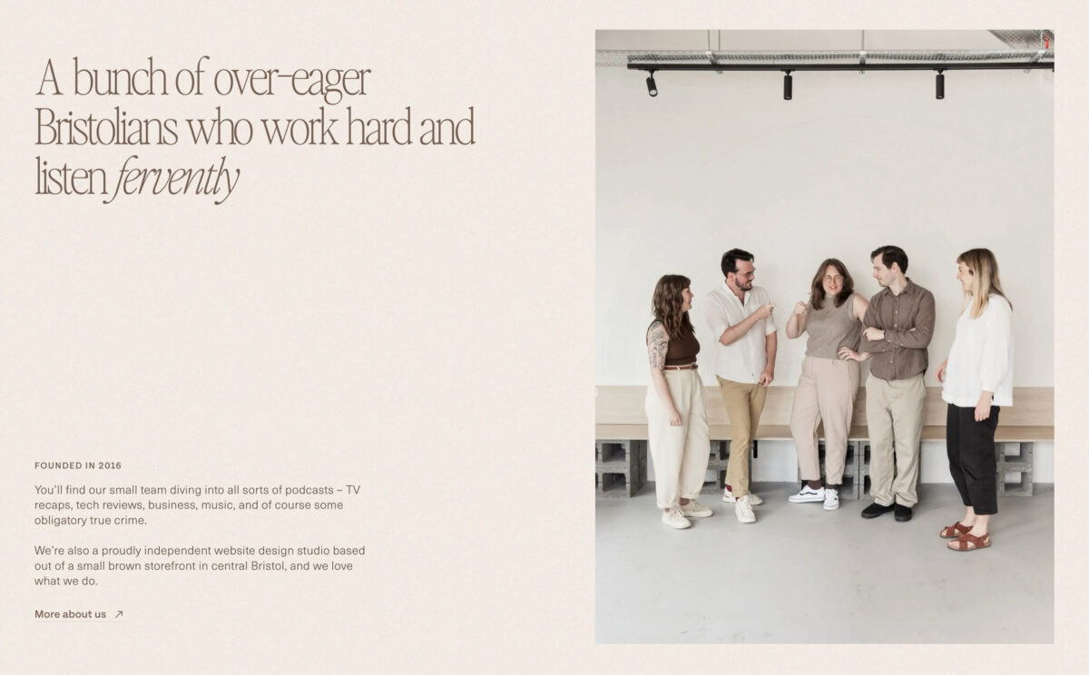 Screenshot: about section from our podcast website design page